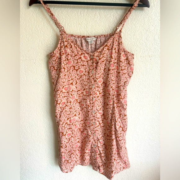 American Eagle Floral Spaghetti Strap Button-Front Mini Dress Pink – Size Medium - Picture 3 of 6